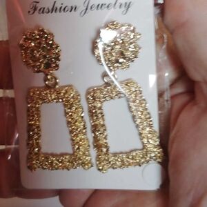 New Fashion Jewelry Gold Crystal Rectangle Drop Earrings